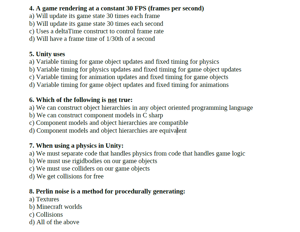 game programming, please answer 4. A game rendering at a constant 30