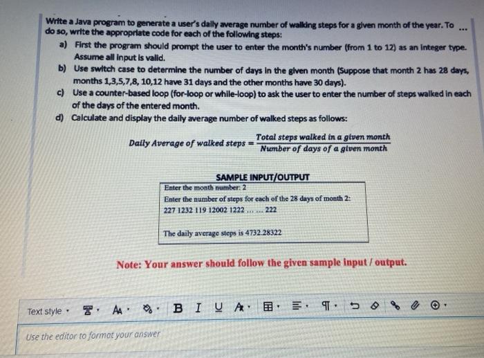 help please!java! Write a Java program to generate a user's daily average