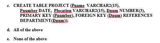 (Dnum. Dname), use it to answer the next few applicable questions. PROJECT