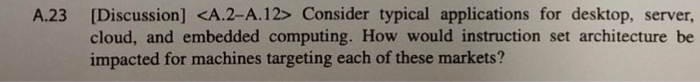  A.23 [Discussion] Consider typical applications for desktop, server, cloud, and embedded