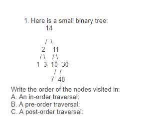  1. Here is a small binary tree 14 2 11 1