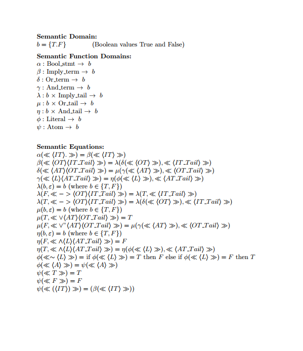 the syntax and semantics for a single Boolean expression followed by a