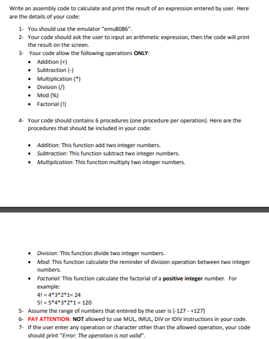 Please use emu8086 Write an assembly code to calculate and print the