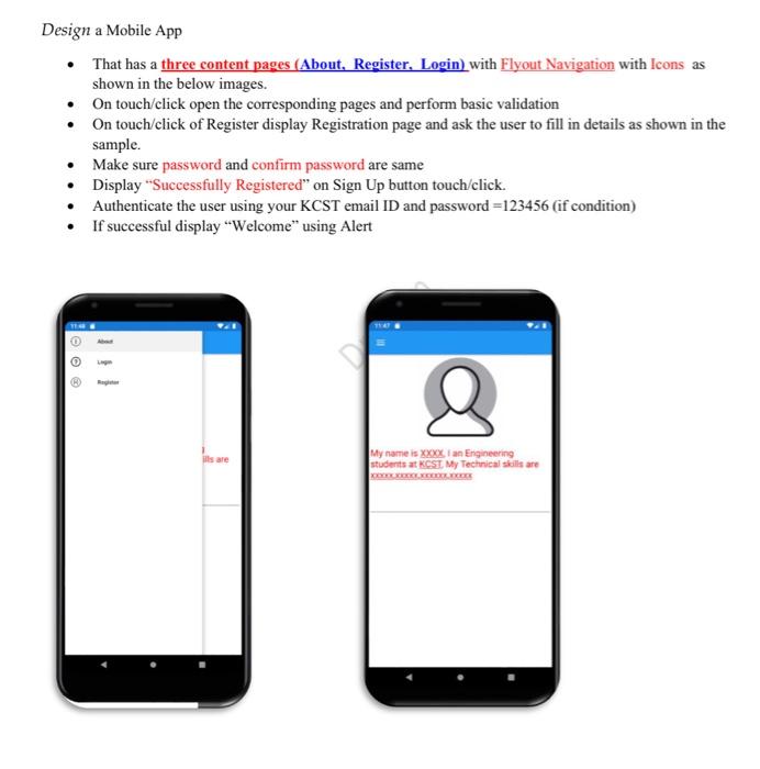  Design a Mobile App - That has a three content pages