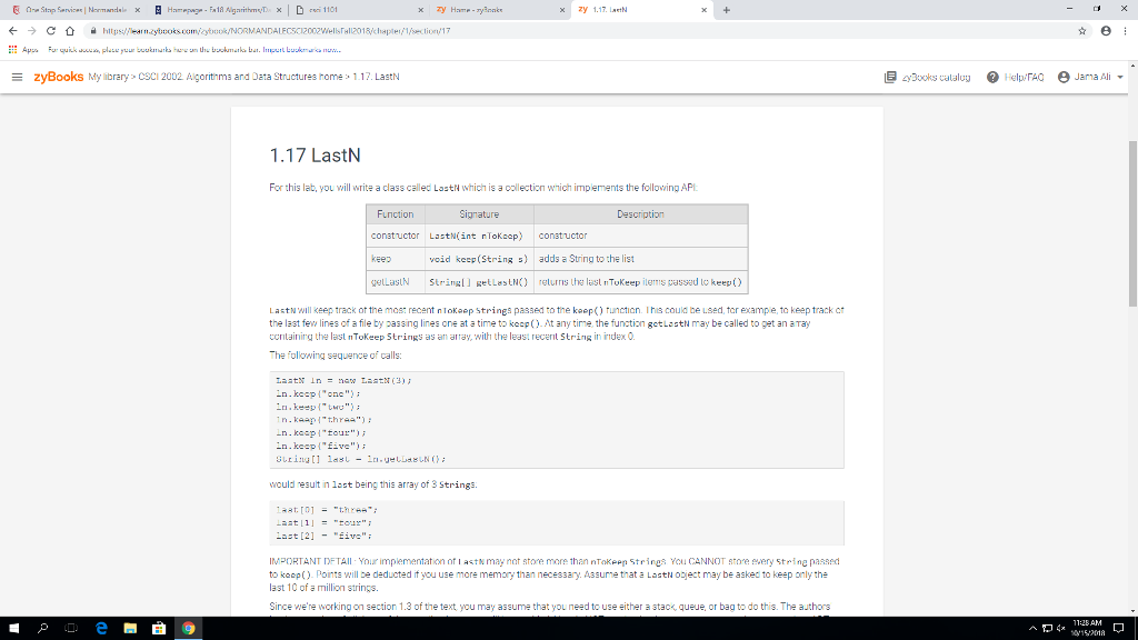 zy 1.17. LaetN c https://led' "dybookscom,. zyBooks My library CSCI 2002