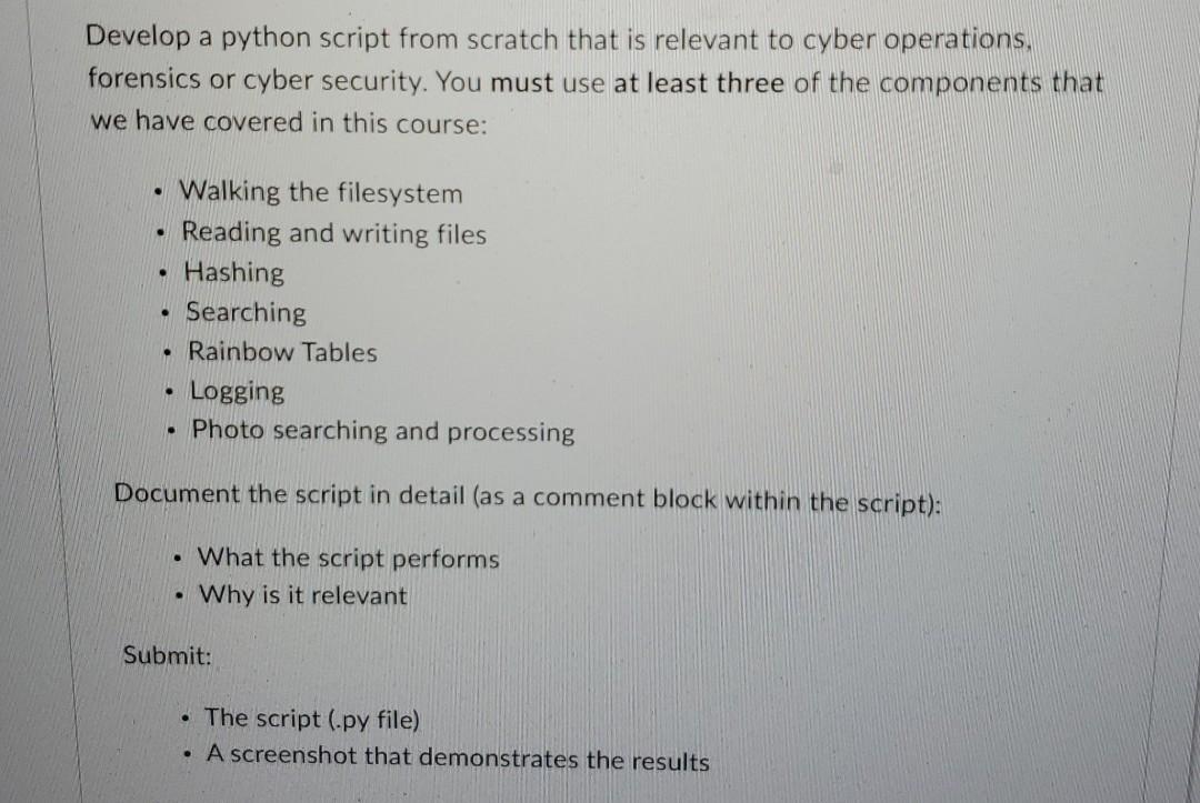 Develop a python script from scratch that is relevant to cyber