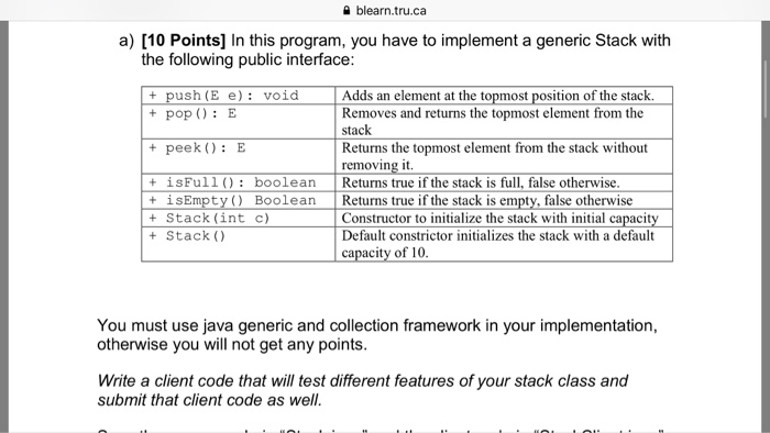  a) In this program, you have to implement a generic Stack