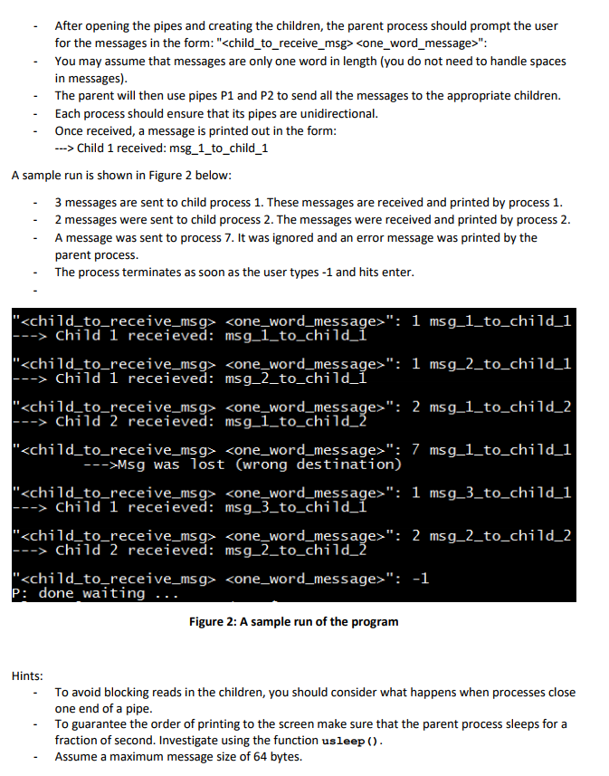 C2) and 2 pipes and support sending an unlimited number of messages
