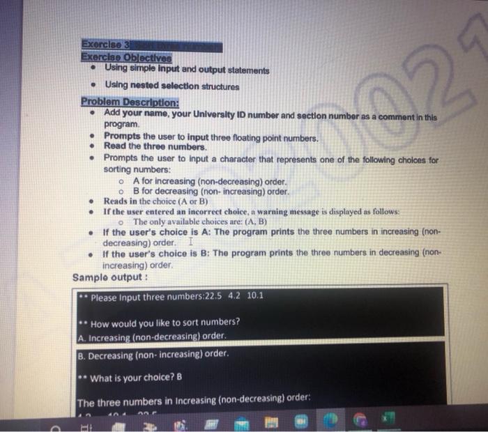  using C language Exorcise 3 Exerclae Oblectives Using simple input and