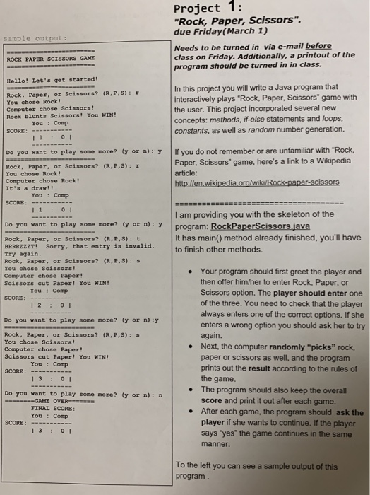  DO NOT CHANGE MAIN METHOD IN THE INSTRUCTIONS!!! Project 1 "Rock,