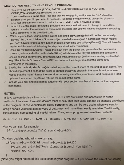 Paper, Scissors". due Friday(March 1) sample output: Needs to be turned in