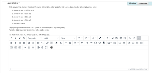 CREATE TABLE ClassGrade ( Username VARCHAR(20), E01 INT, E02 INT, E03 INT,