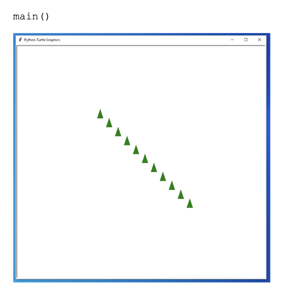  main () Python Turtle Graphics Question Three. 40 points. Supply the