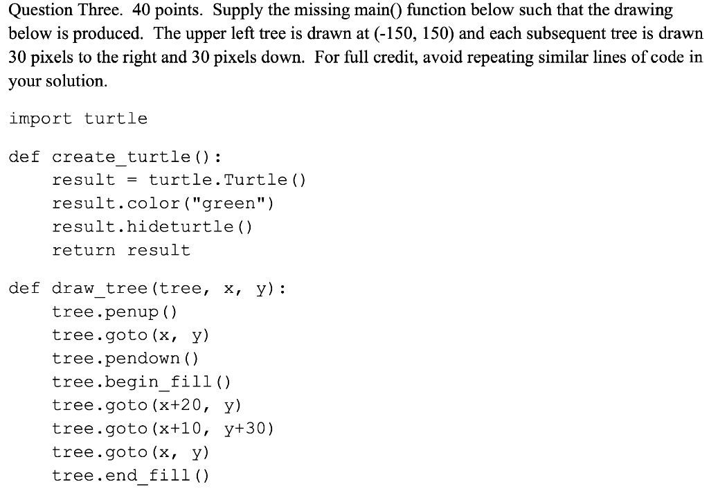 missing main() function below such that the drawing below is produced. The