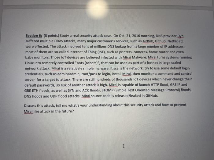 Section 6: (8 points) Study a real security attack case. On