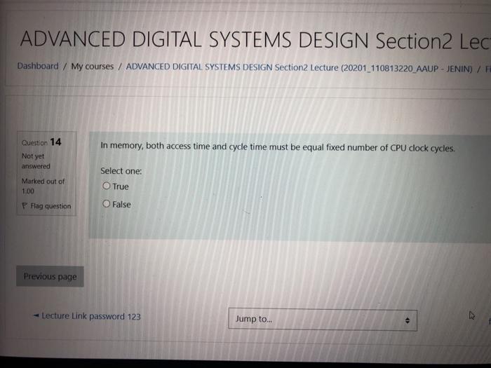  ADVANCED DIGITAL SYSTEMS DESIGN Section 2 Lec Dashboard / My courses
