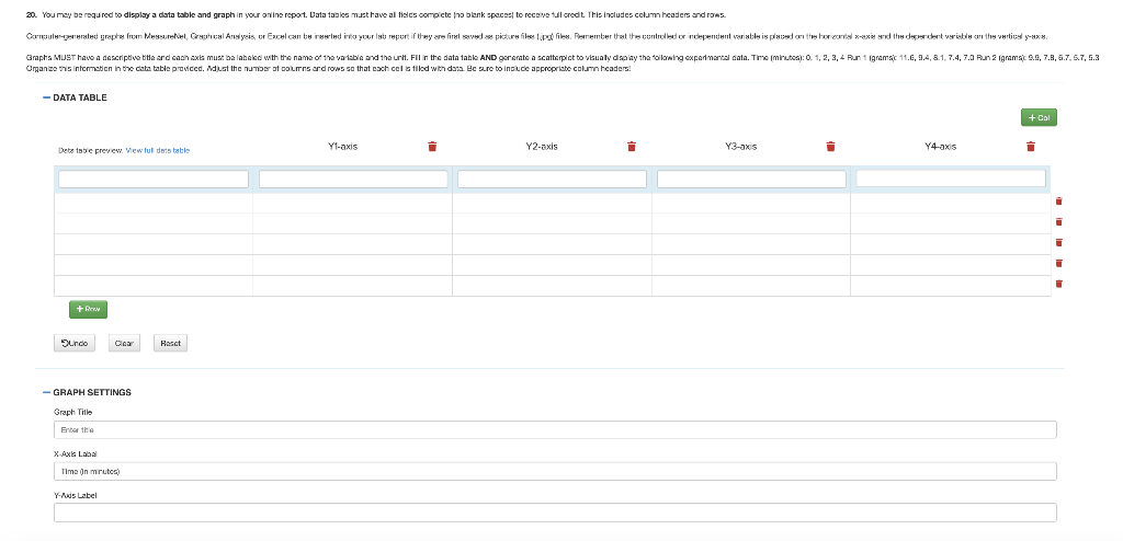  You may be required to display a data table and graph