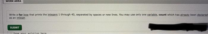 11 through 121 inclusive, separated by spaces. Write a for loop that