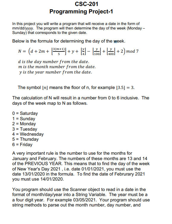  CSC-201 Programming Project-1 In this project you will write a program