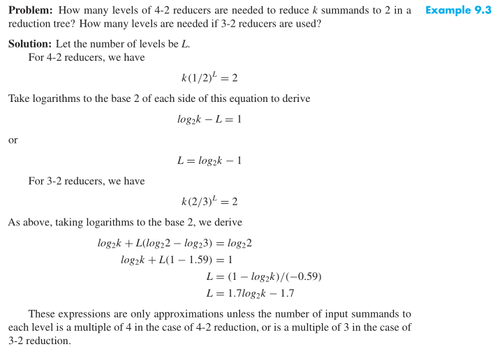 many 3-2 reduction levels are needed to reduce 16 summands to 2