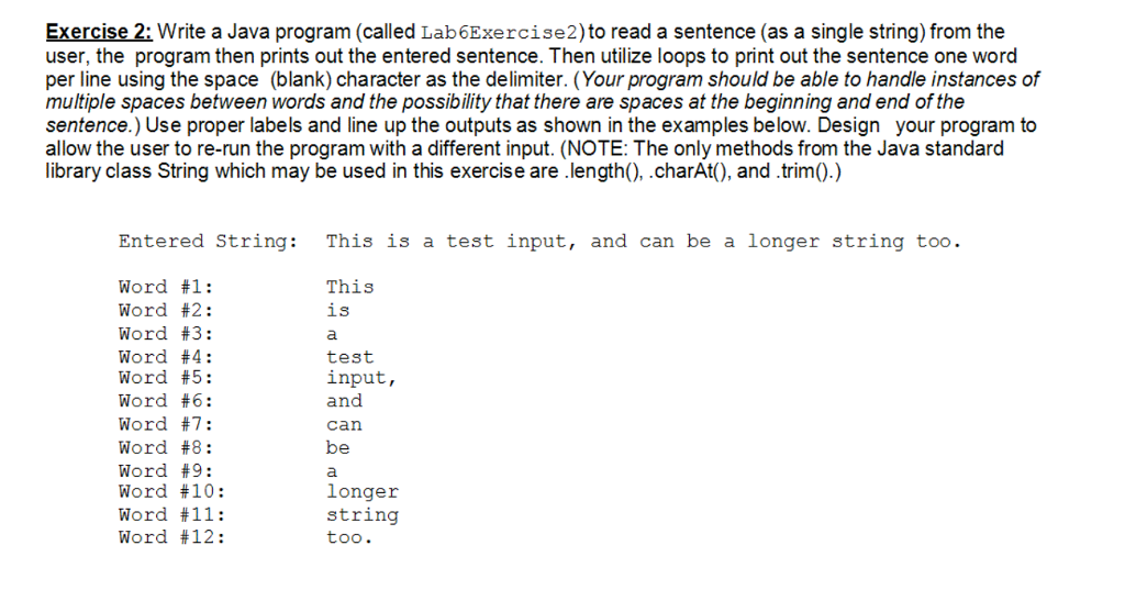 Write a Java program (called Lab6Exercise2) to read a sentence (as a