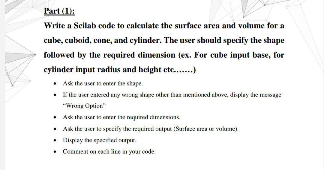  Part (1): . Write a Scilab code to calculate the surface