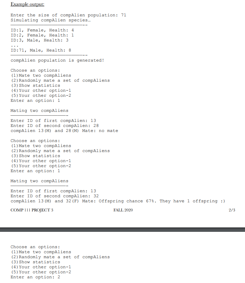 life form) called compAlien, whose genetic material is coded by three characters: