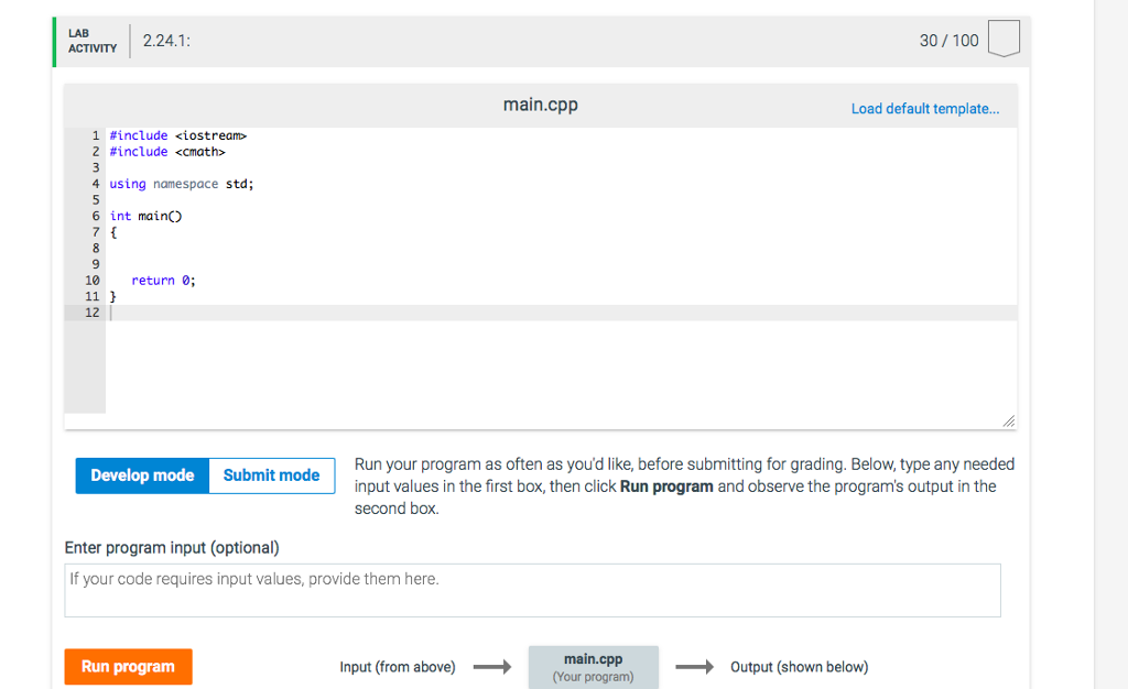 inputs 3 real numbers denoting the coefficients a, b, and c for