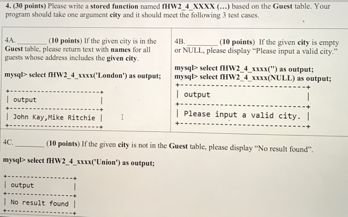  4. (30 points) Please write a stored function named fHW2 4