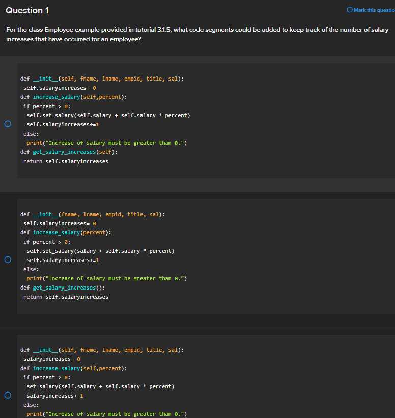  or the class Employee example provided in tutorial 3.1.5, what code