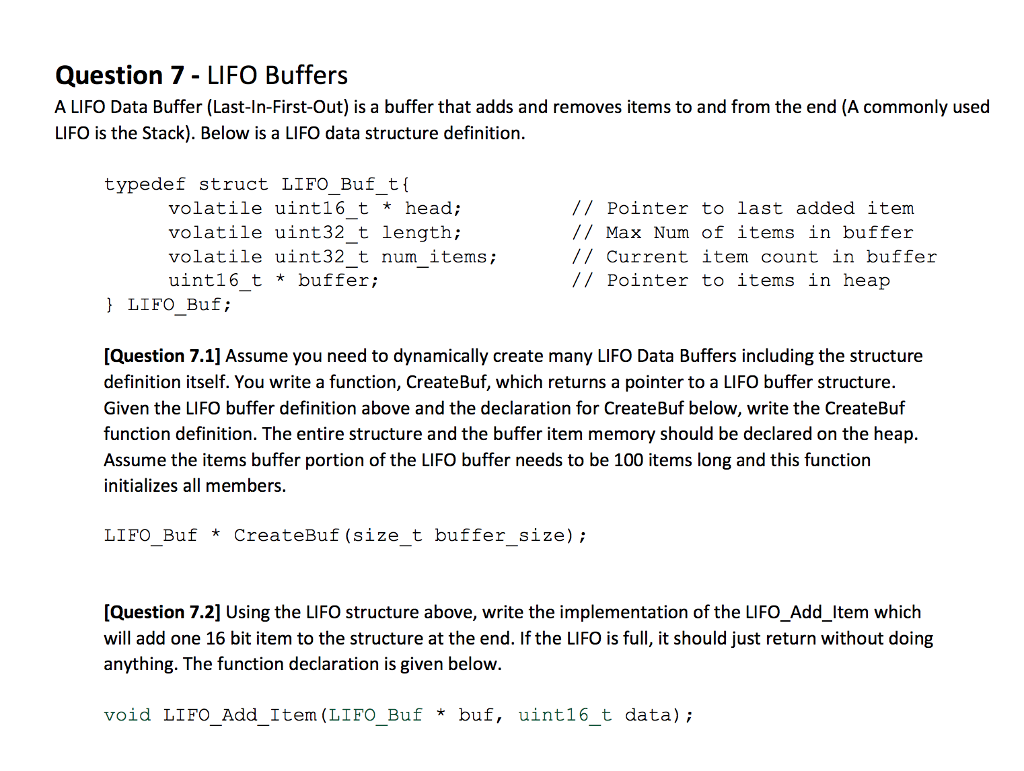 data structures in C Question 7 - LIFO Buffers A LIFO Data