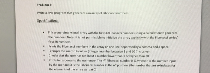  Problem 3: Write a Java program that generates an array of