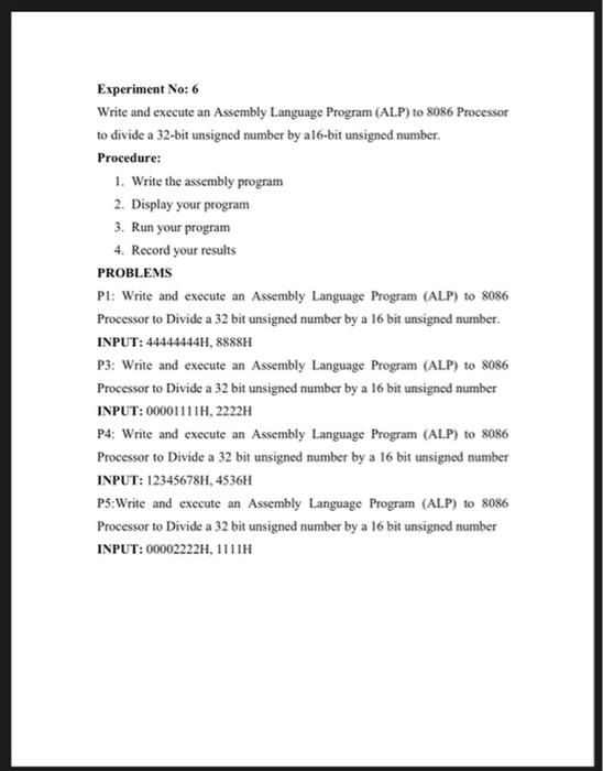  Experiment No: 6 Write and execute an Assembly Language Program (ALP)