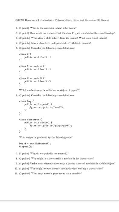CSE 230 Homework 3 Inberitance, Polymorphism, GUls, and Recursion (39 Points