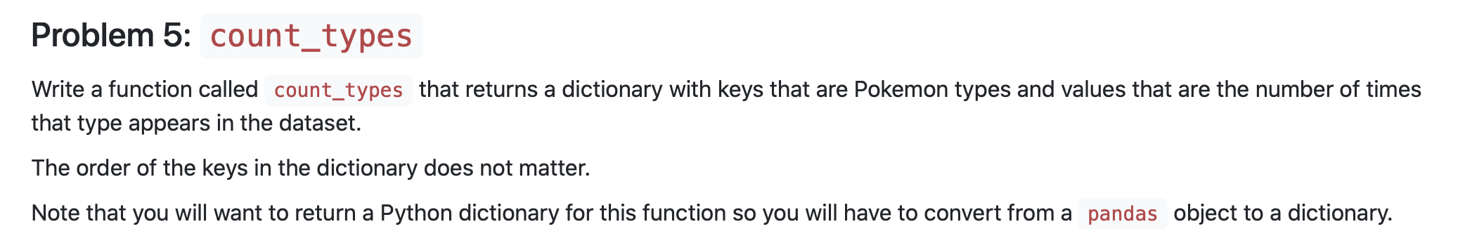problem 5 you don't need to worry about read the file, only