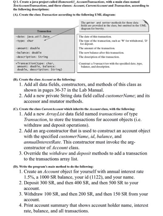  please don't forget the UML diagram Q1. Create a java project
