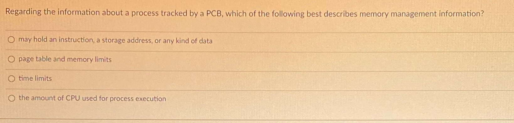  Regarding the information about a process tracked by a PCB, which
