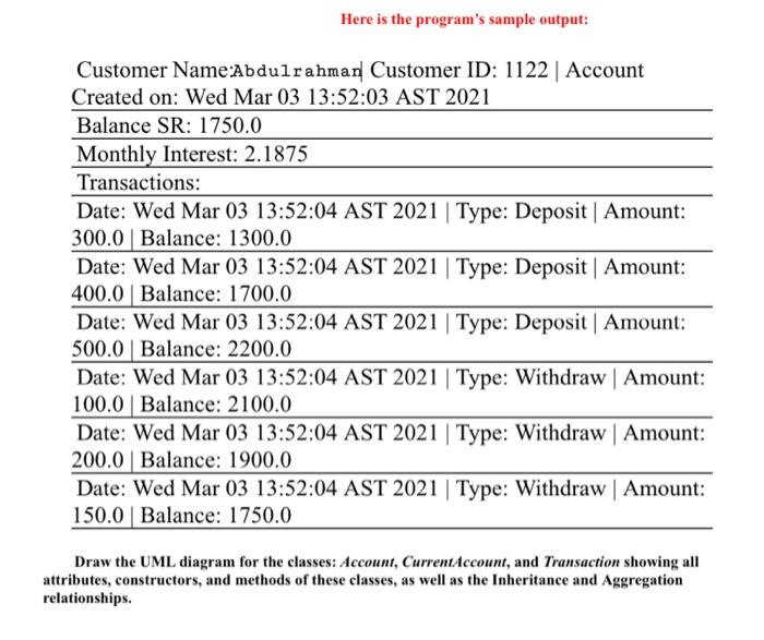Create the class Transaction according to the following UML diagram: The getter