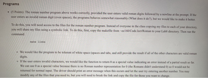  C-Language Programs . (5 Points). The roman number program above works