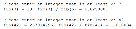 Asks the user to enter an integer n that is at least2.
