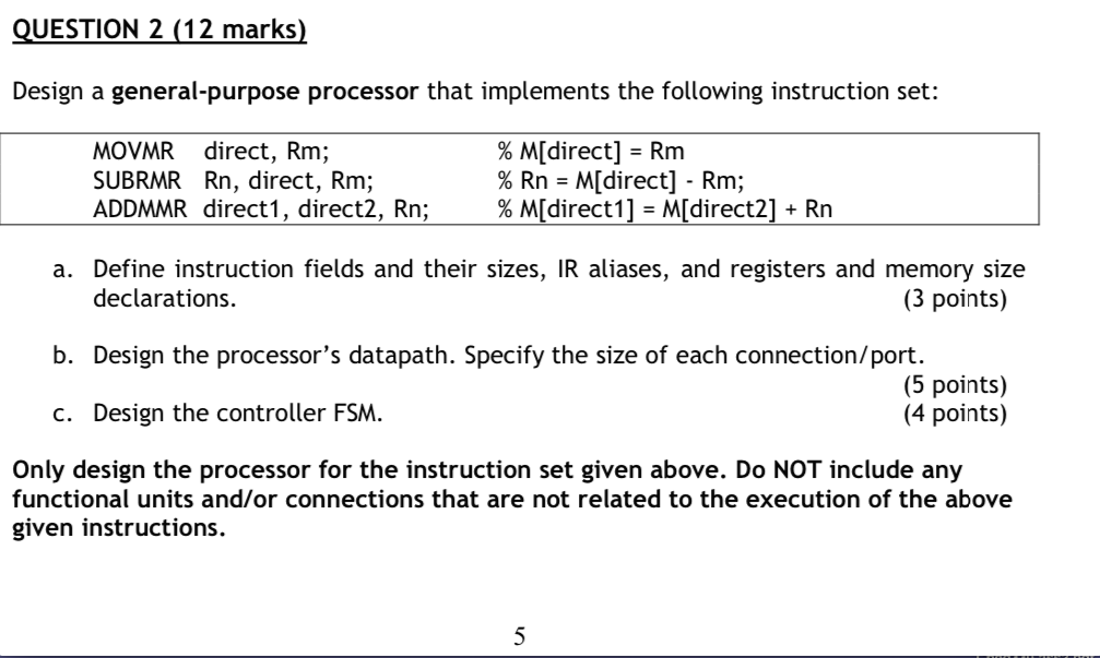 following instruction set: MOVMR direct, Rm; SUBRMR Rn, direct, Rm; ADDMMR direct1,