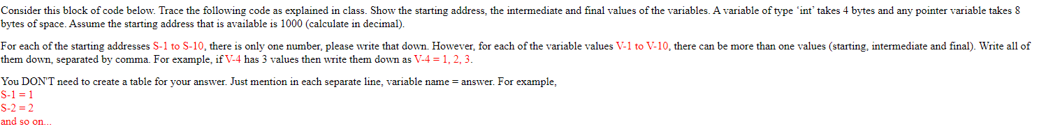  C language Consider this block of code below. Trace the following