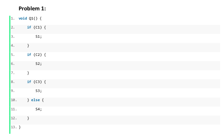 For each of the source code fragments below 1) construct a set