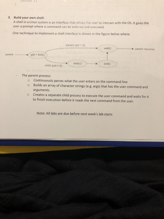  return 1 3. Build your own shell: A shell in a