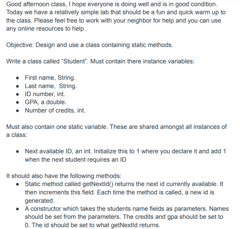 ANSWER IN JAVA IDE PLEASE \ 4.0 GRADING SCALE Good afternoon class,