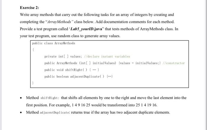  Exercise 2: Write array methods that carry out the following tasks