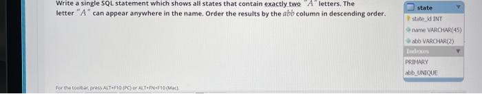 Write a single SQL statement which shows all states that contain