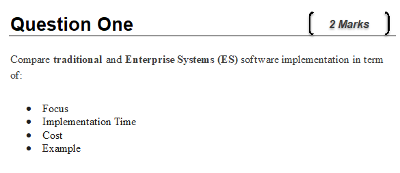  Enterprise System Subject -IT 365Question One Compare traditional and Enterprise Systems