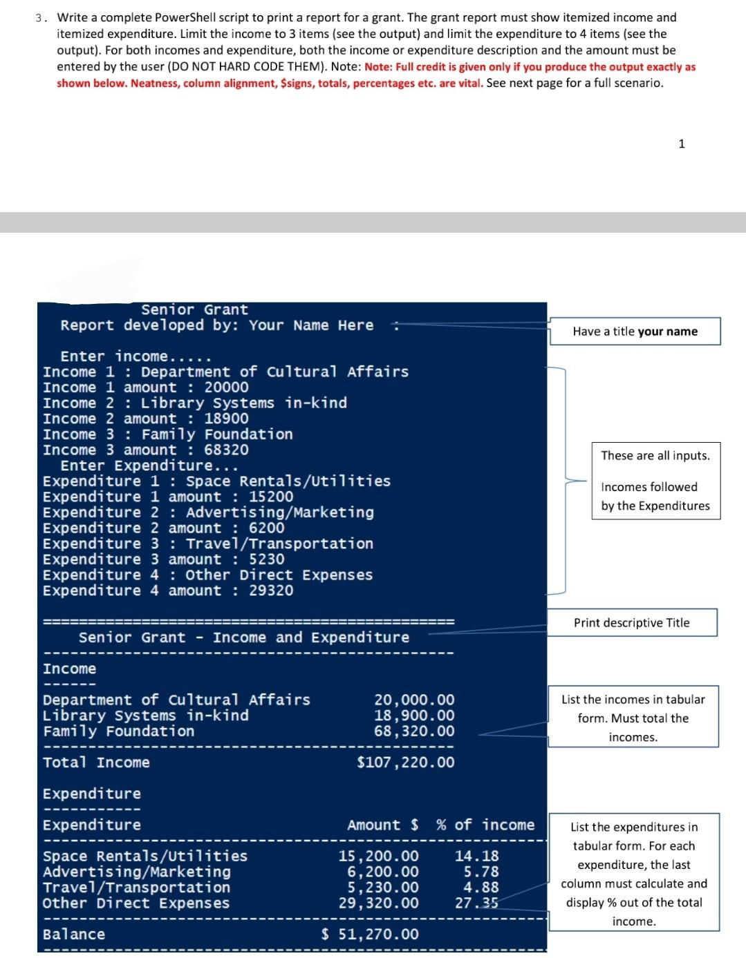  Write a complete PowerShell script to print a report for a