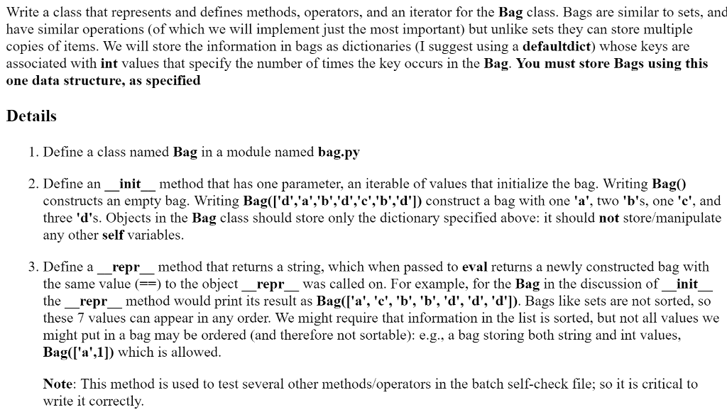 PYTHON Write a class that represents and defines methods, operators, and an